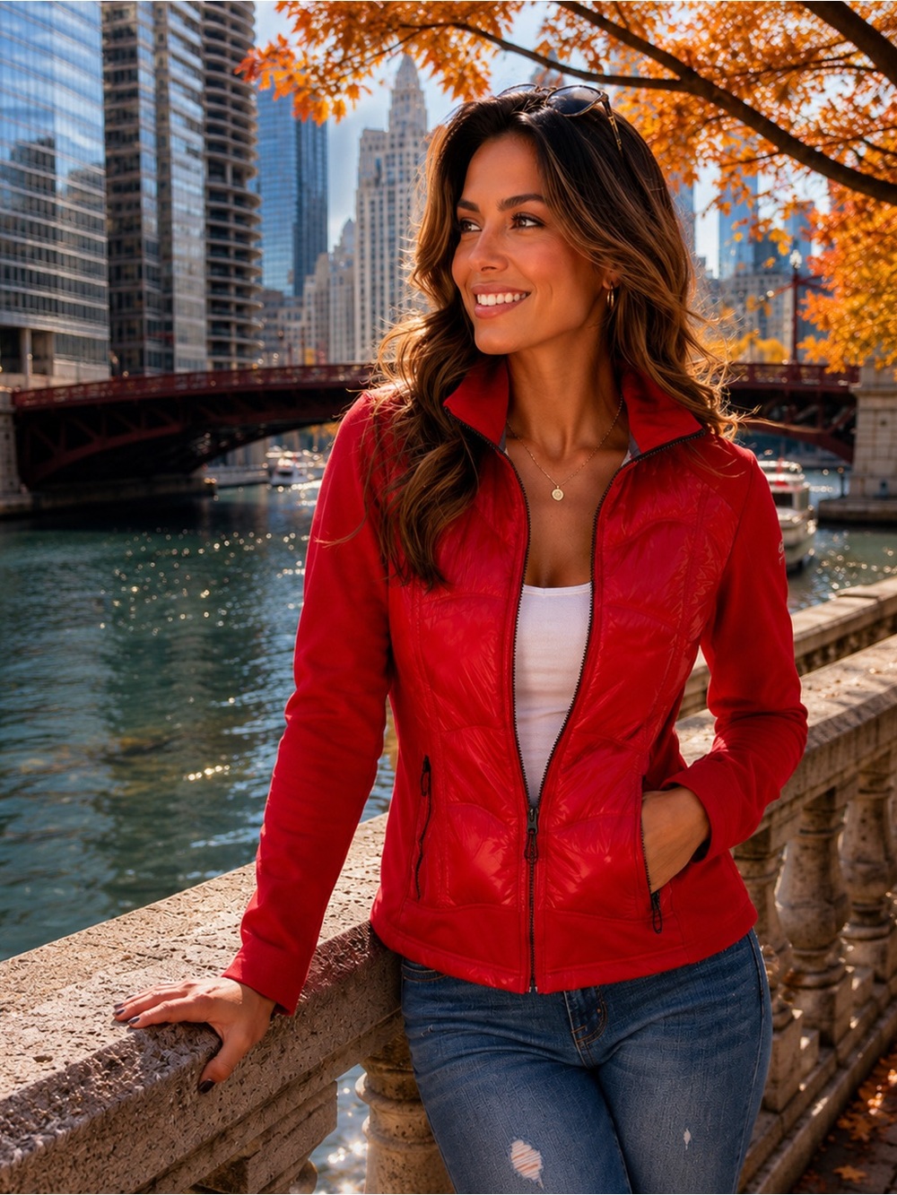 Guess Red Quilted Hybrid Full Zip Jacket